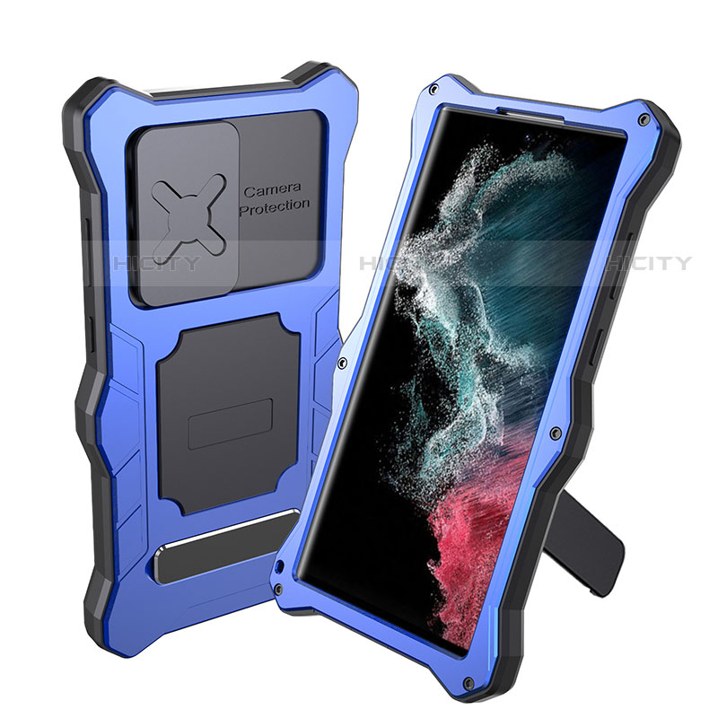 Coque Etanche Contour Silicone et Plastique Housse Etui Waterproof 360 Degres avec Support pour Samsung Galaxy S23 Ultra 5G Bleu Plus