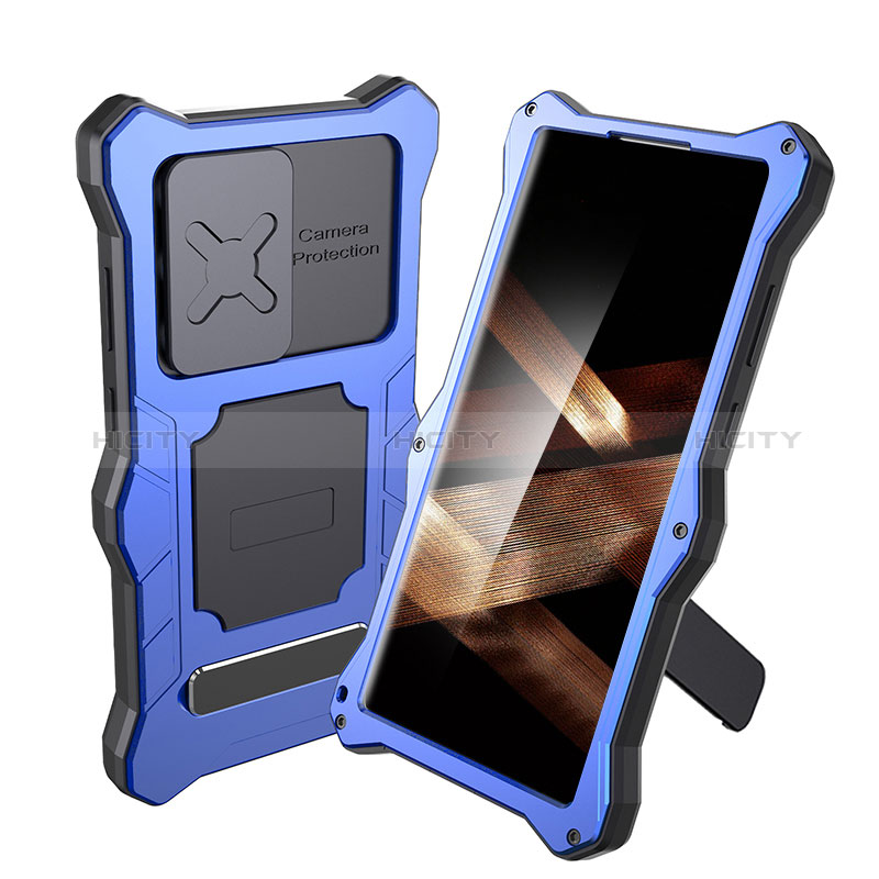 Coque Etanche Contour Silicone et Plastique Housse Etui Waterproof 360 Degres avec Support pour Samsung Galaxy S24 Ultra 5G Bleu Plus