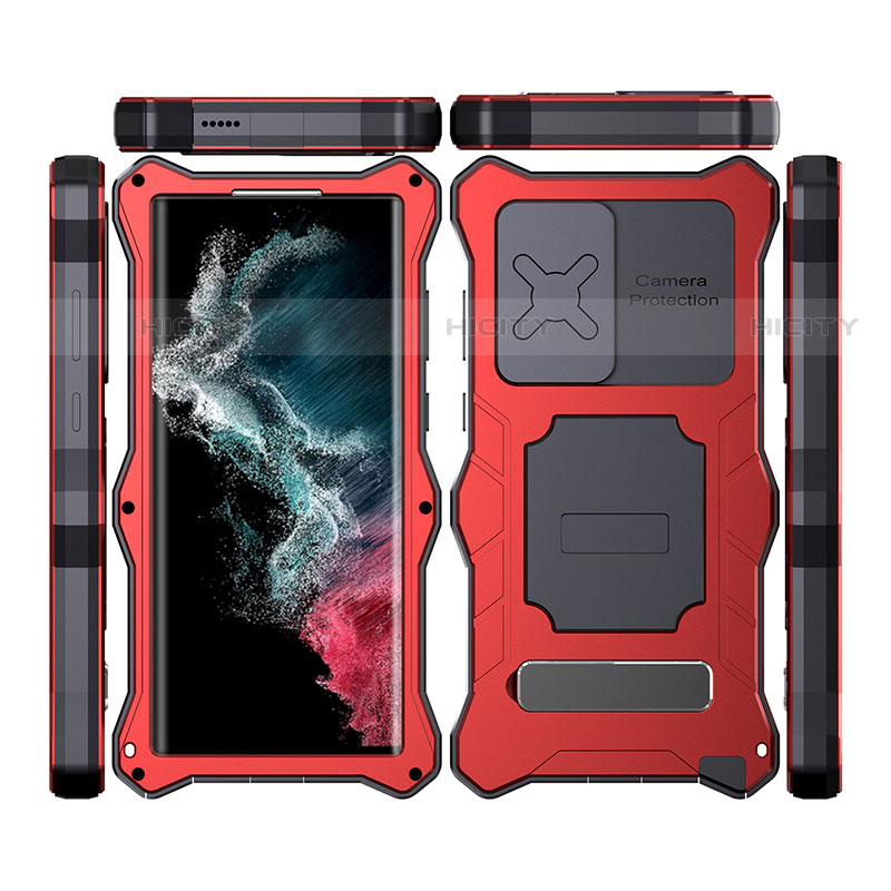 Coque Etanche Contour Silicone et Plastique Housse Etui Waterproof 360 Degres avec Support T02 pour Samsung Galaxy S23 Ultra 5G Rouge Plus