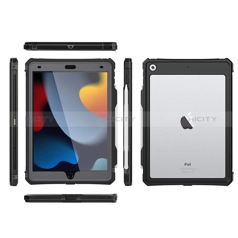 Coque Etanche Contour Silicone et Plastique Housse Etui Waterproof 360 Degres pour Apple iPad 10.2 (2021) Noir Plus