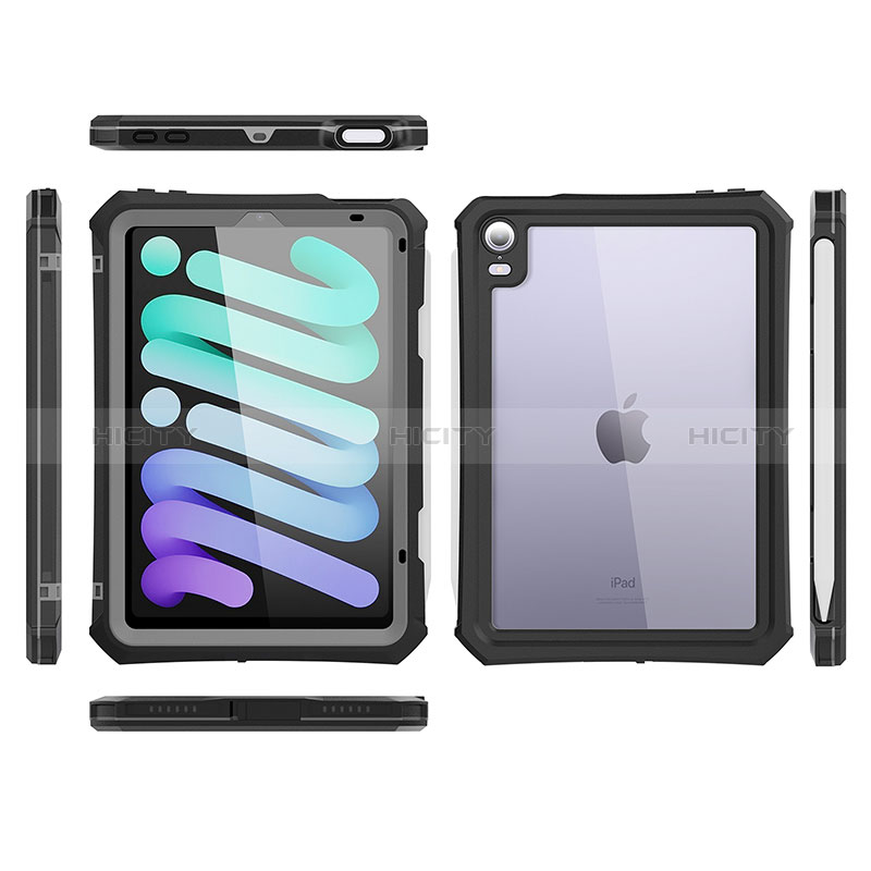 Coque Etanche Contour Silicone et Plastique Housse Etui Waterproof 360 Degres pour Apple iPad Mini 6 Noir Plus