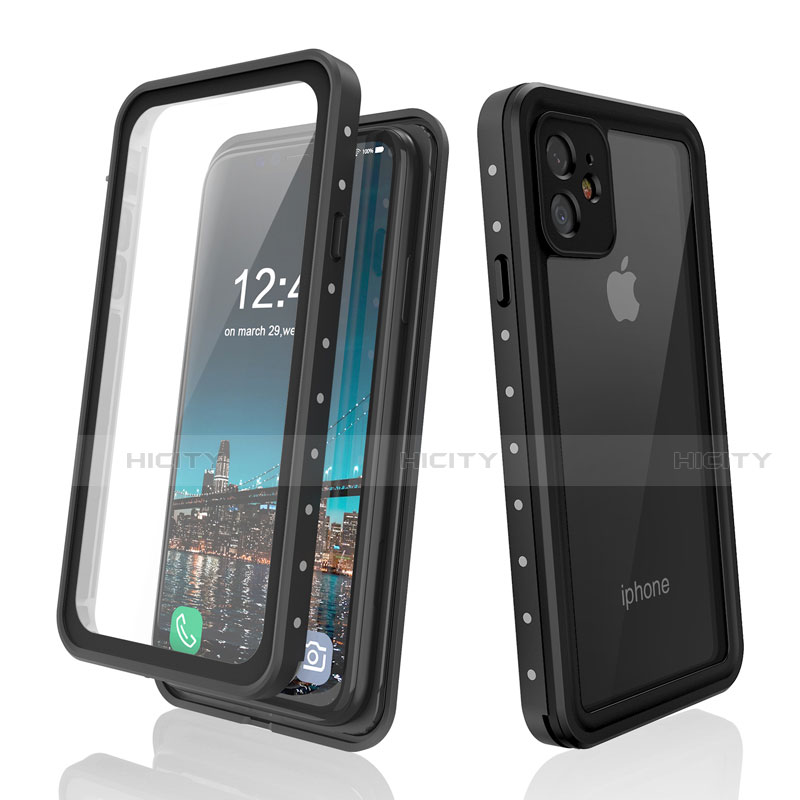 Coque Etanche Contour Silicone et Plastique Housse Etui Waterproof 360 Degres pour Apple iPhone 11 Noir Plus