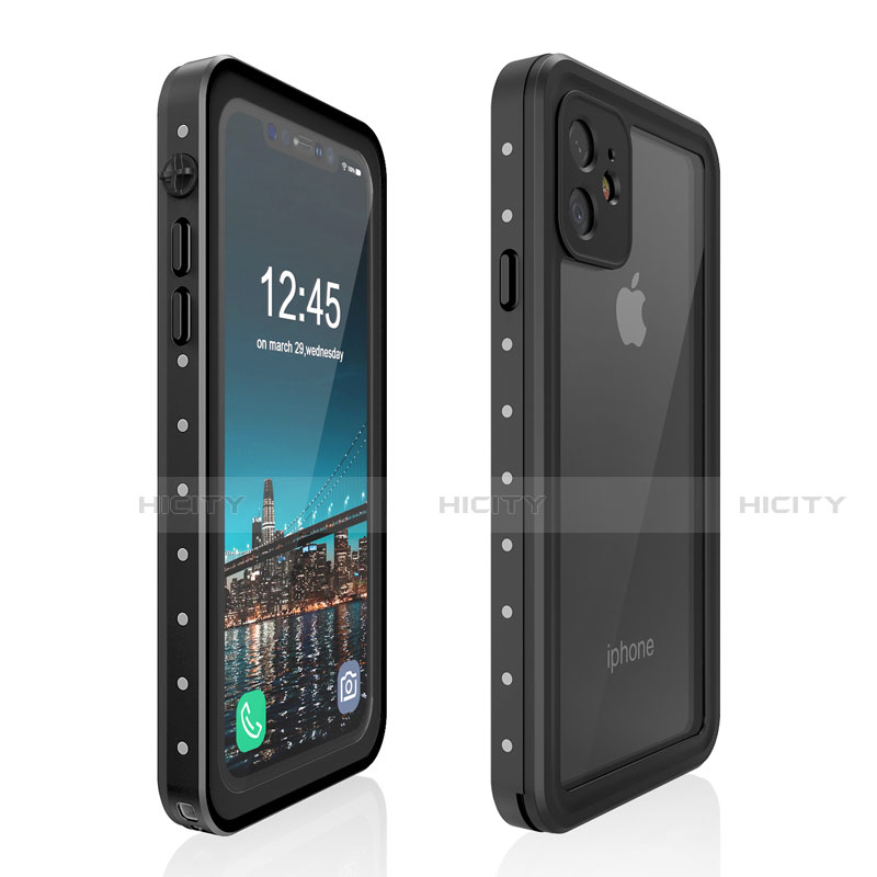 Coque Etanche Contour Silicone et Plastique Housse Etui Waterproof 360 Degres pour Apple iPhone 11 Noir Plus