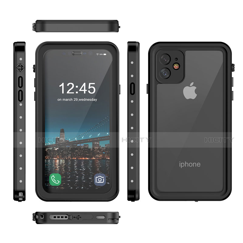 Coque Etanche Contour Silicone et Plastique Housse Etui Waterproof 360 Degres pour Apple iPhone 11 Noir Plus