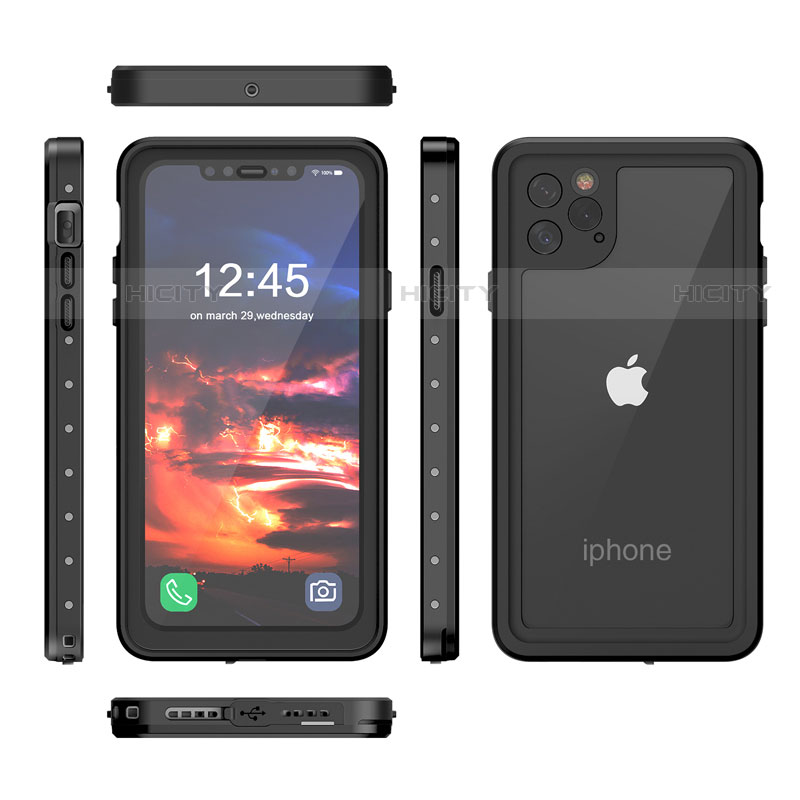 Coque Etanche Contour Silicone et Plastique Housse Etui Waterproof 360 Degres pour Apple iPhone 11 Pro Noir Plus