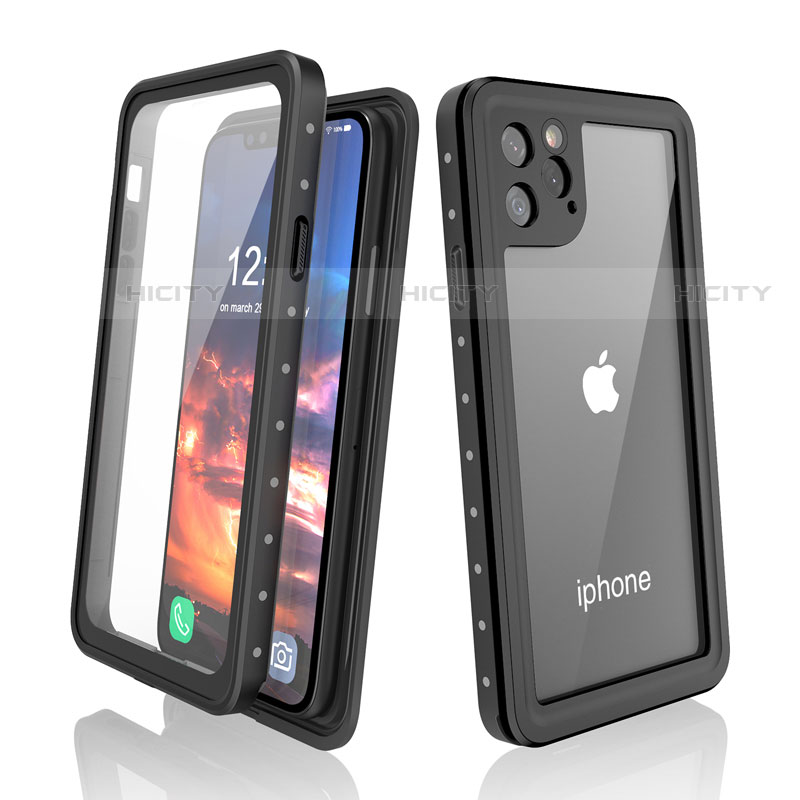 Coque Etanche Contour Silicone et Plastique Housse Etui Waterproof 360 Degres pour Apple iPhone 11 Pro Noir Plus