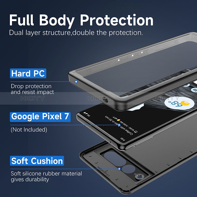 Coque Etanche Contour Silicone et Plastique Housse Etui Waterproof 360 Degres pour Google Pixel 7 Pro 5G Noir Plus