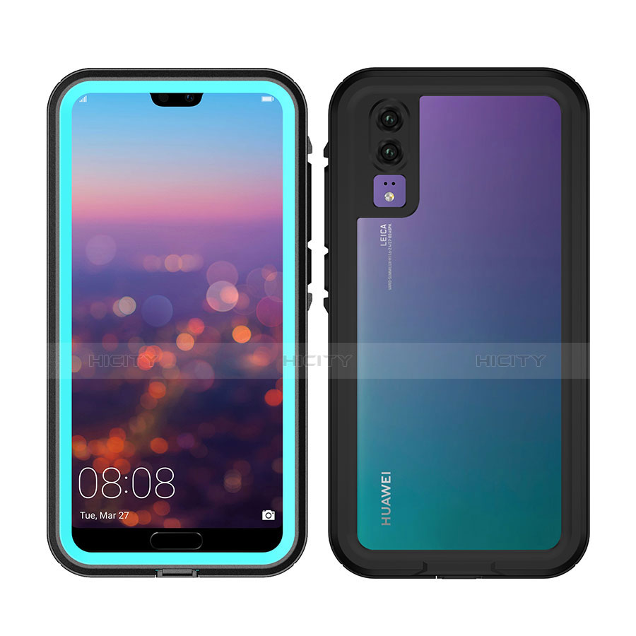 Coque Etanche Contour Silicone et Plastique Housse Etui Waterproof 360 Degres pour Huawei P20 Bleu Ciel Plus