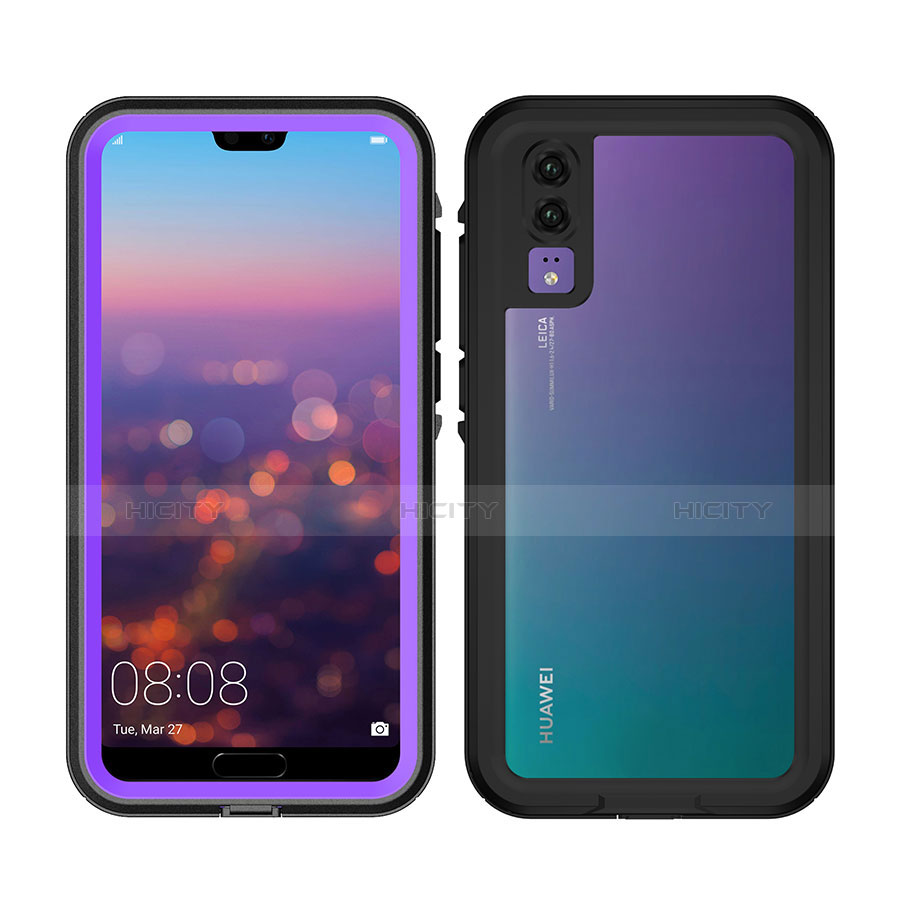 Coque Etanche Contour Silicone et Plastique Housse Etui Waterproof 360 Degres pour Huawei P20 Violet Plus