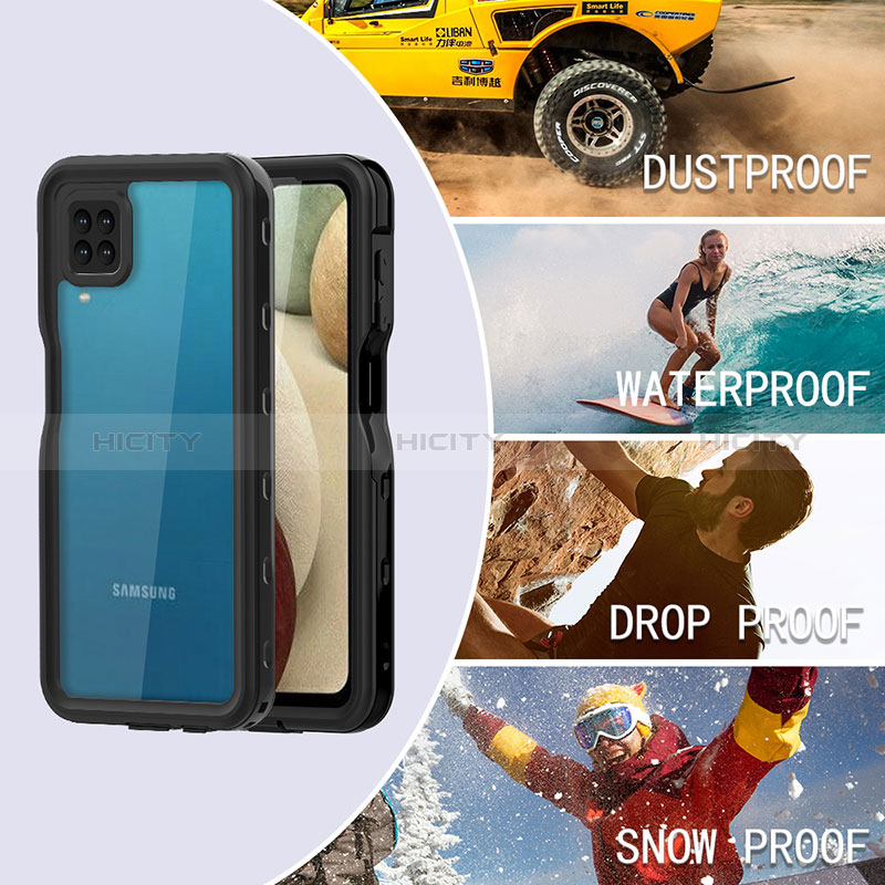 Coque Etanche Contour Silicone et Plastique Housse Etui Waterproof 360 Degres pour Samsung Galaxy A12 Noir Plus