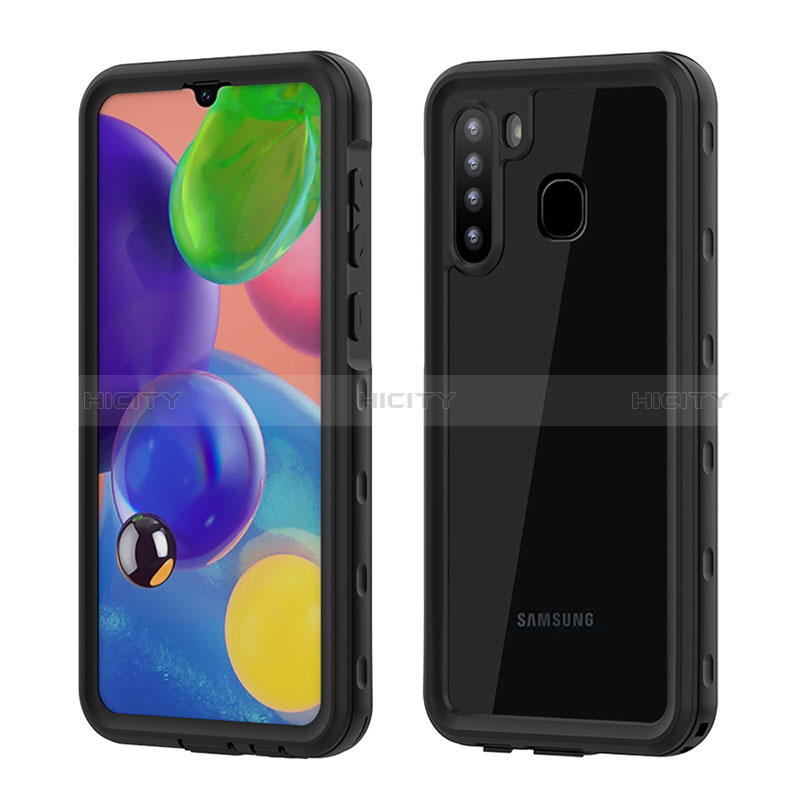 Coque Etanche Contour Silicone et Plastique Housse Etui Waterproof 360 Degres pour Samsung Galaxy A21 Noir Plus