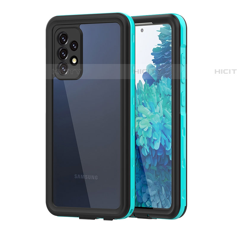 Coque Etanche Contour Silicone et Plastique Housse Etui Waterproof 360 Degres pour Samsung Galaxy A52 4G Bleu et Noir Plus