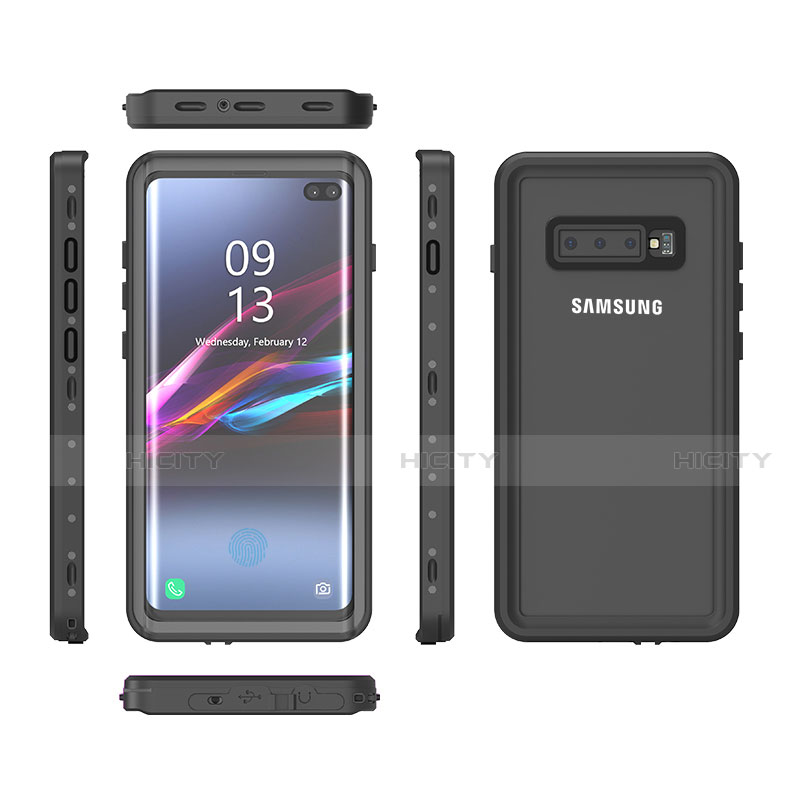 Coque Etanche Contour Silicone et Plastique Housse Etui Waterproof 360 Degres pour Samsung Galaxy S10 Noir Plus