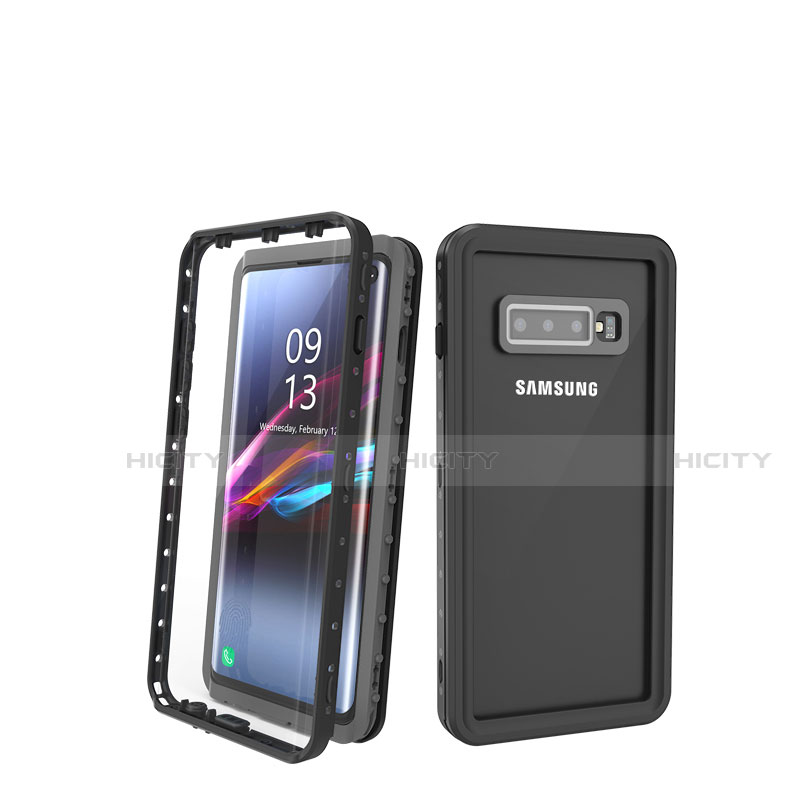 Coque Etanche Contour Silicone et Plastique Housse Etui Waterproof 360 Degres pour Samsung Galaxy S10 Noir Plus