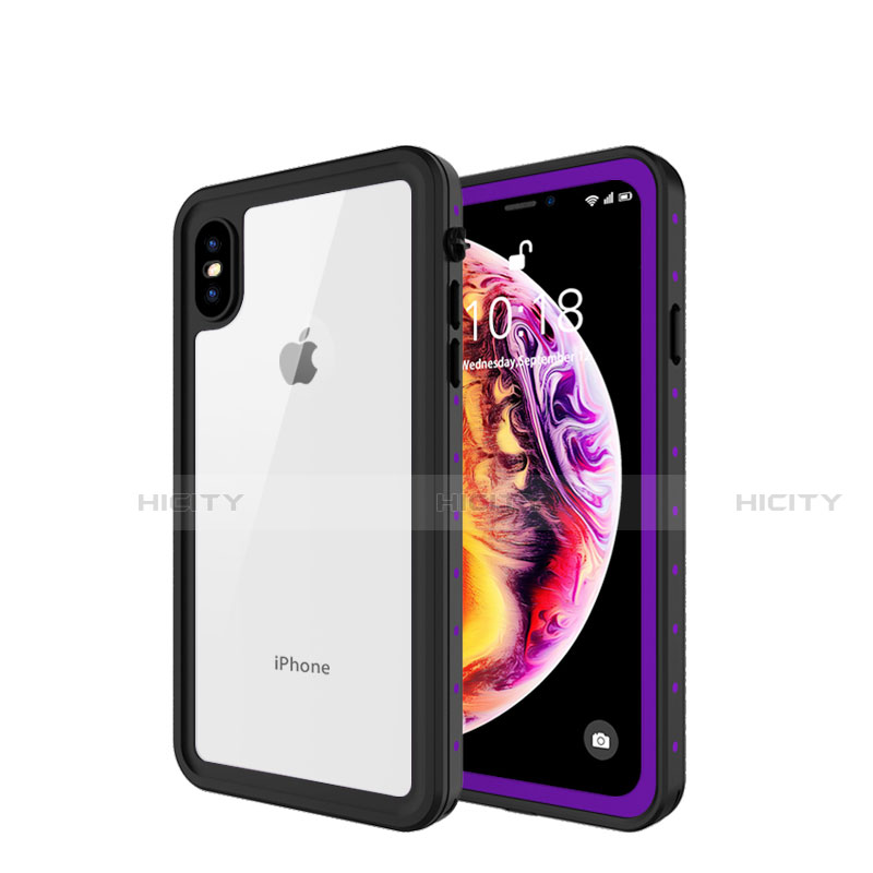 Coque Etanche Contour Silicone et Plastique Housse Etui Waterproof 360 Degres W01 pour Apple iPhone Xs Max Violet Plus