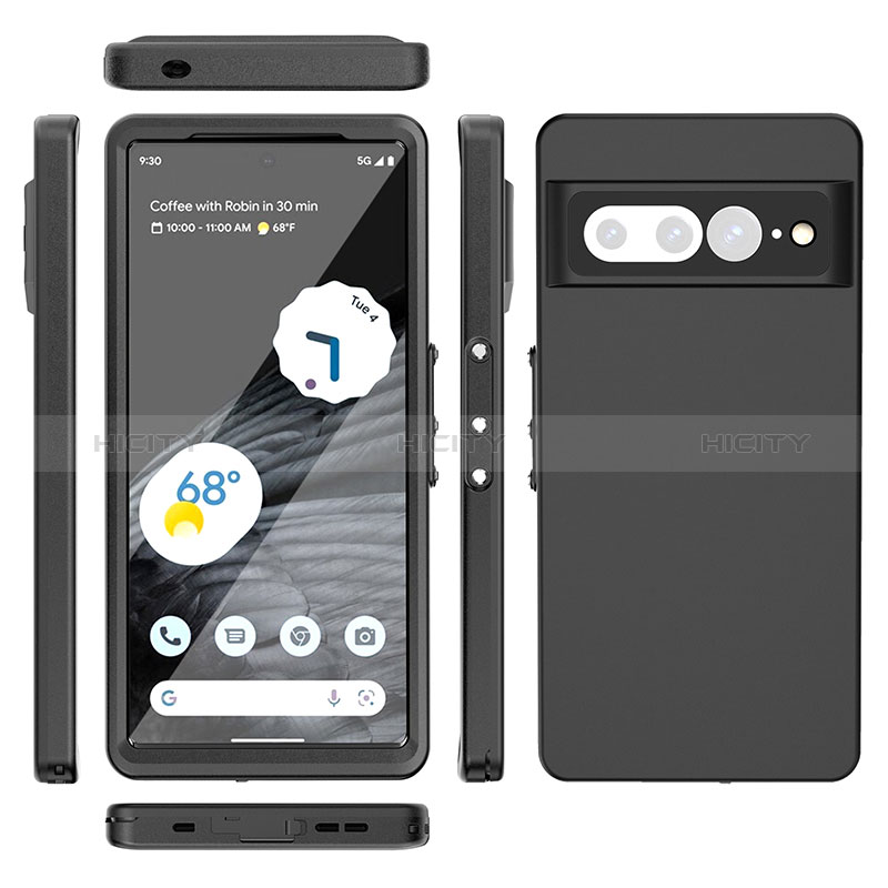 Coque Etanche Contour Silicone et Plastique Housse Etui Waterproof 360 Degres W01 pour Google Pixel 7 Pro 5G Noir Plus