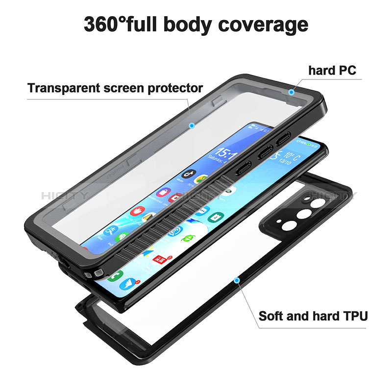 Coque Etanche Contour Silicone et Plastique Housse Etui Waterproof 360 Degres W02 pour Samsung Galaxy Note 20 5G Noir Plus