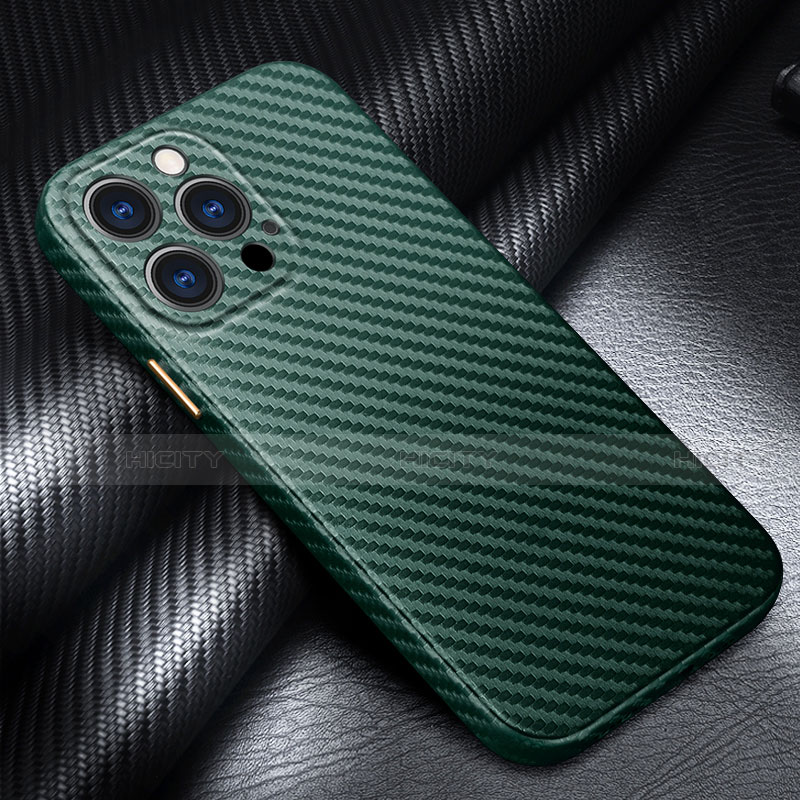 Coque Fibre de Carbone Housse Etui Luxe Serge C01 pour Apple iPhone 13 Pro Vert Plus