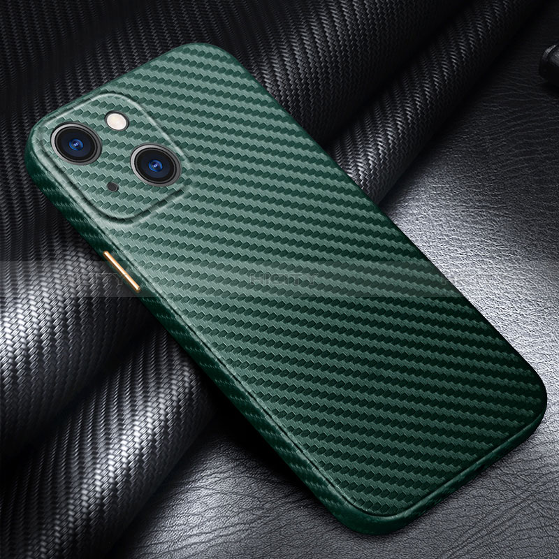 Coque Fibre de Carbone Housse Etui Luxe Serge C01 pour Apple iPhone 15 Plus Vert Plus