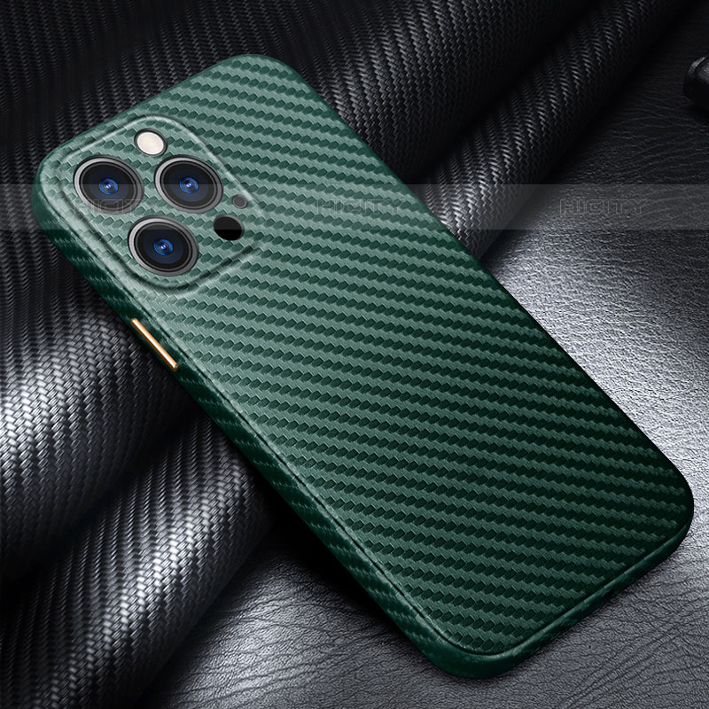 Coque Fibre de Carbone Housse Etui Luxe Serge C01 pour Apple iPhone 15 Pro Max Vert Plus