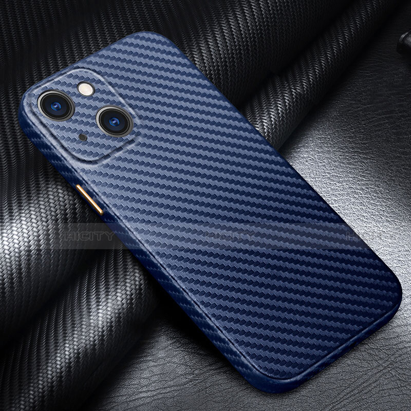 Coque Fibre de Carbone Housse Etui Luxe Serge pour Apple iPhone 14 Bleu Plus