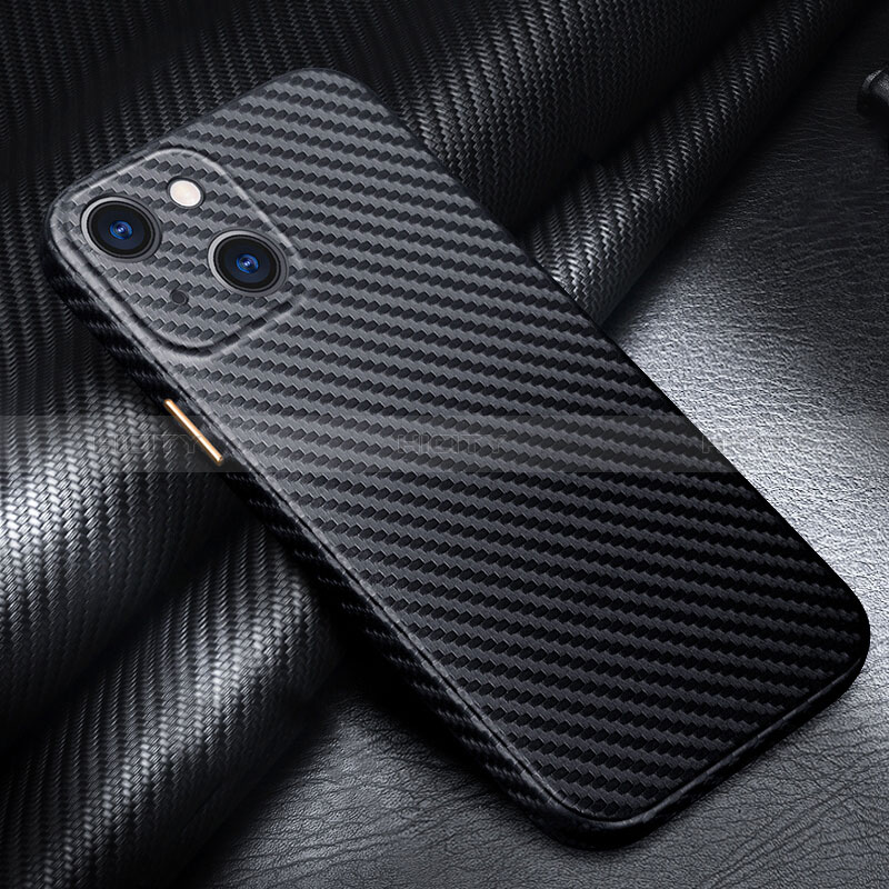 Coque Fibre de Carbone Housse Etui Luxe Serge pour Apple iPhone 15 Noir Plus