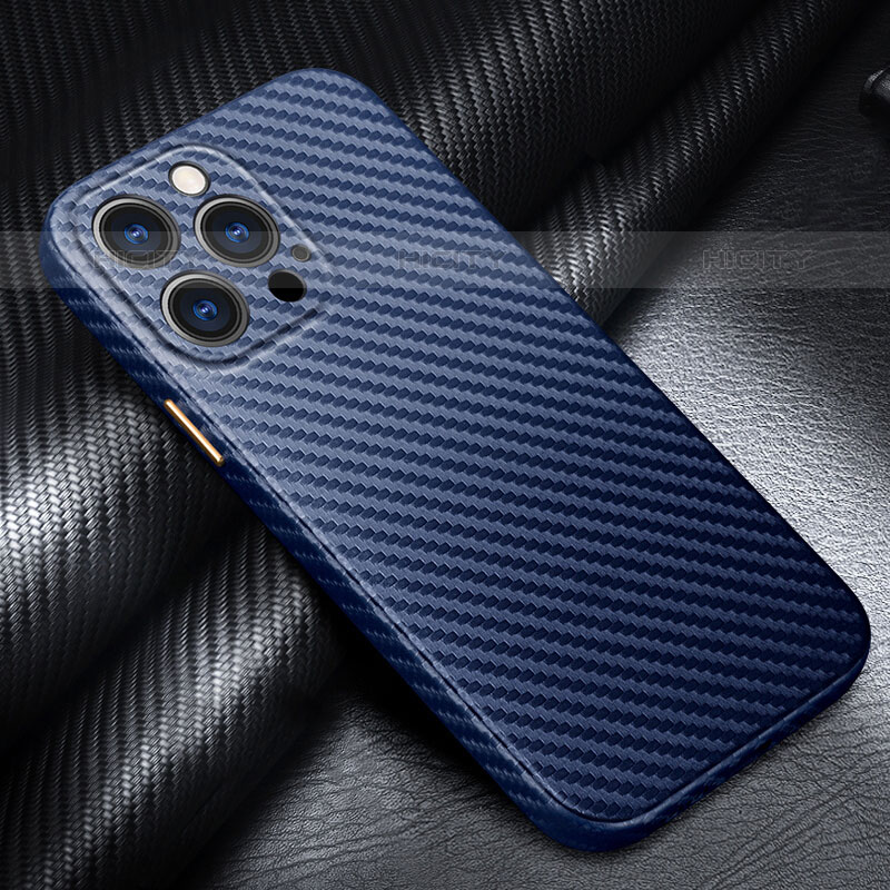 Coque Fibre de Carbone Housse Etui Luxe Serge pour Apple iPhone 15 Pro Bleu Plus