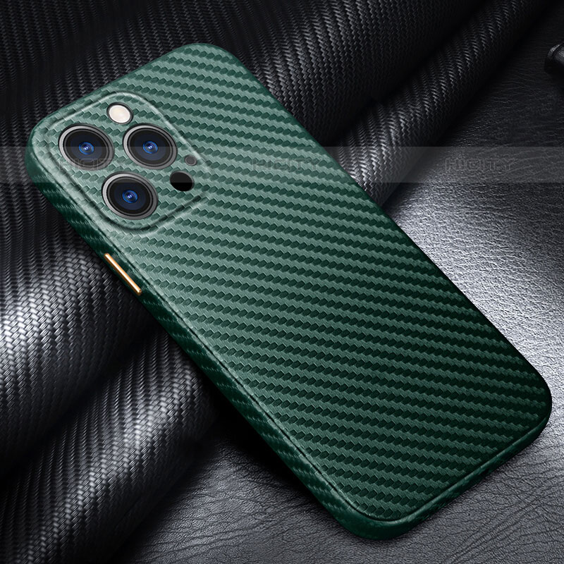 Coque Fibre de Carbone Housse Etui Luxe Serge pour Apple iPhone 15 Pro Max Vert Plus