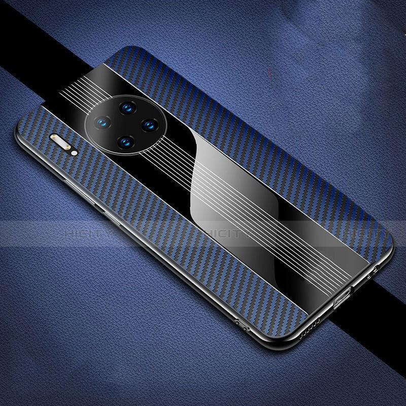 Coque Fibre de Carbone Housse Etui Luxe Serge T01 pour Huawei Mate 30 Bleu Plus