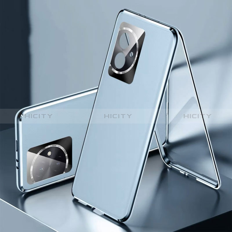 Coque Luxe Aluminum Metal et Cuir Housse Etui 360 Degres P01 pour Huawei Honor 100 5G Bleu Plus