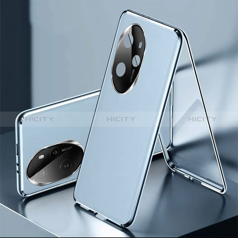 Coque Luxe Aluminum Metal et Cuir Housse Etui 360 Degres P01 pour Huawei Honor 100 Pro 5G Bleu Plus