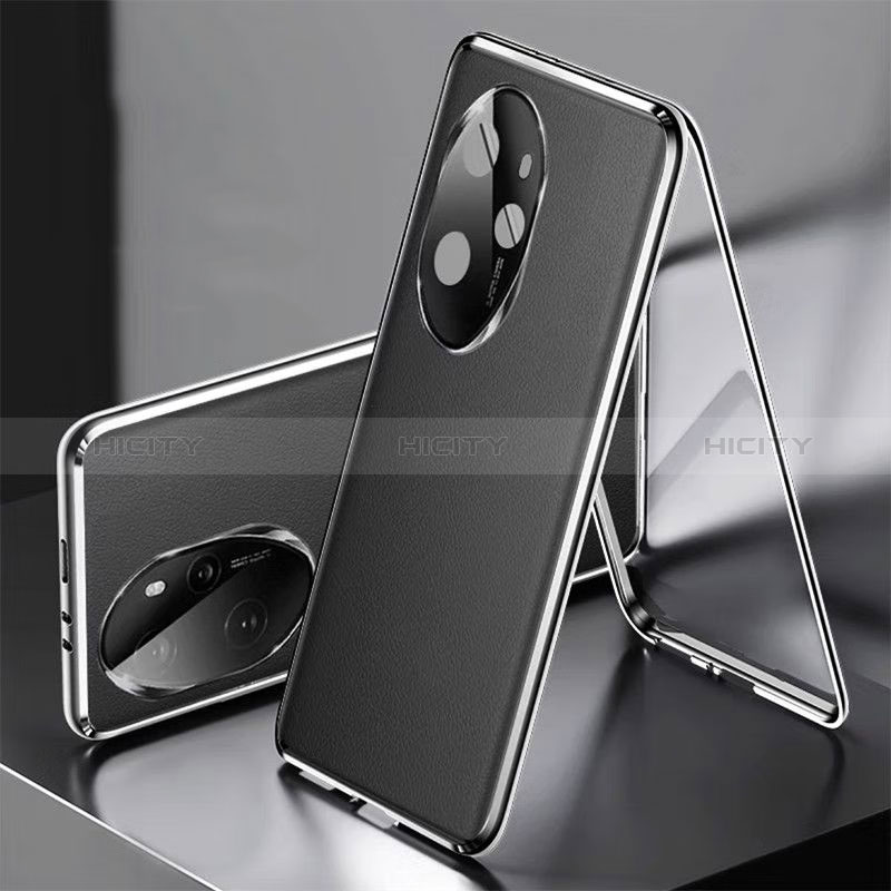 Coque Luxe Aluminum Metal et Cuir Housse Etui 360 Degres P01 pour Huawei Honor 100 Pro 5G Noir Plus