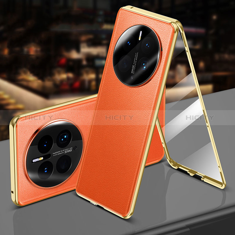 Coque Luxe Aluminum Metal et Cuir Housse Etui 360 Degres P01 pour Oppo A2 Pro 5G Orange Plus