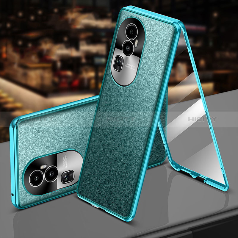 Coque Luxe Aluminum Metal et Cuir Housse Etui 360 Degres P01 pour Oppo Reno10 Pro+ Plus 5G Plus