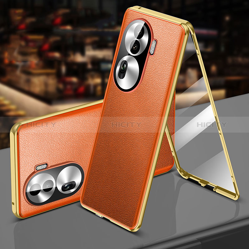 Coque Luxe Aluminum Metal et Cuir Housse Etui 360 Degres P01 pour Oppo Reno11 Pro 5G Orange Plus