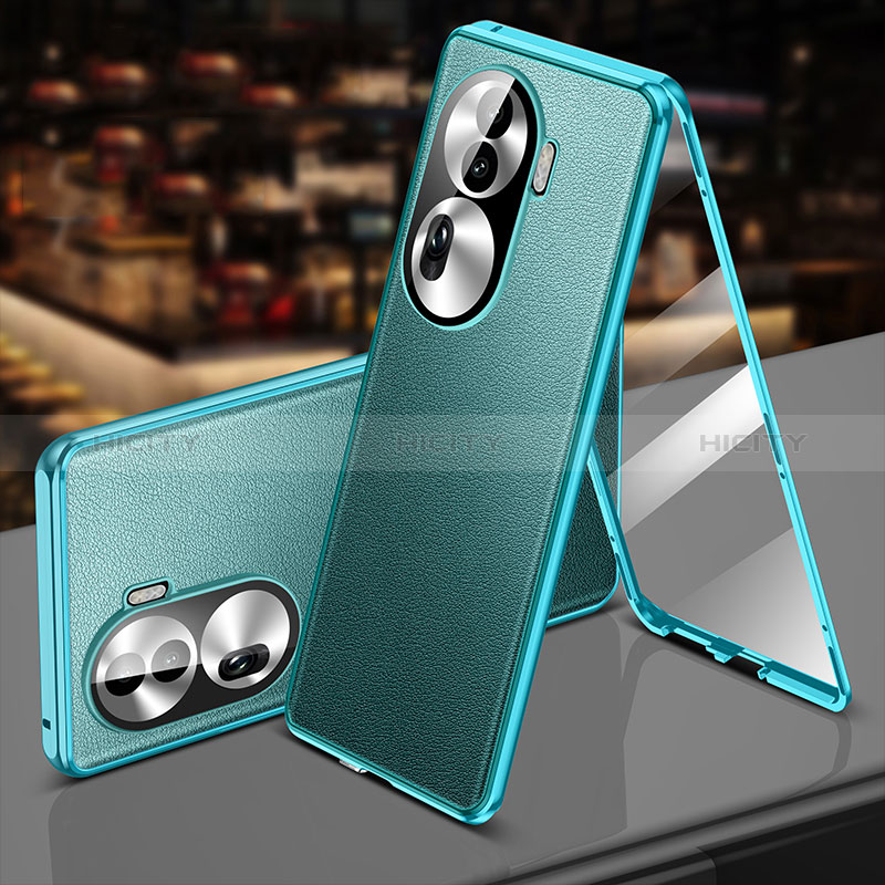 Coque Luxe Aluminum Metal et Cuir Housse Etui 360 Degres P01 pour Oppo Reno11 Pro 5G Plus