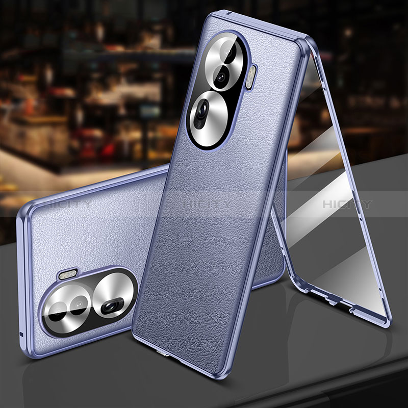 Coque Luxe Aluminum Metal et Cuir Housse Etui 360 Degres P01 pour Oppo Reno11 Pro 5G Violet Clair Plus