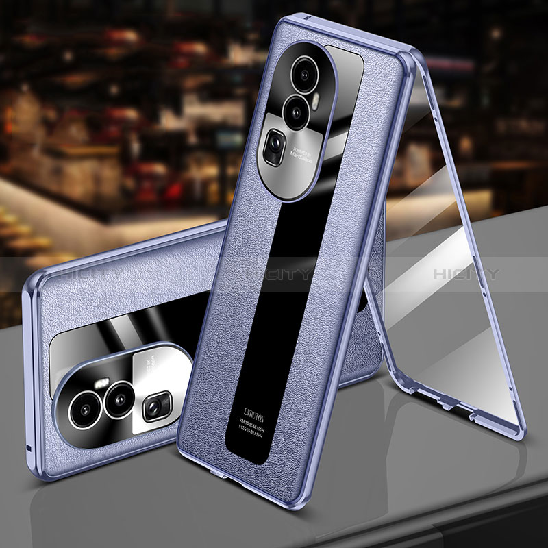 Coque Luxe Aluminum Metal et Cuir Housse Etui 360 Degres P02 pour Oppo Reno10 Pro+ Plus 5G Violet Clair Plus