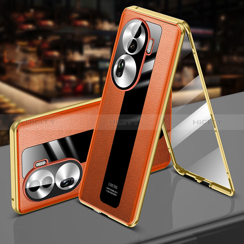 Coque Luxe Aluminum Metal et Cuir Housse Etui 360 Degres P02 pour Oppo Reno11 Pro 5G Orange Plus