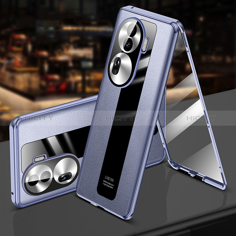 Coque Luxe Aluminum Metal et Cuir Housse Etui 360 Degres P02 pour Oppo Reno11 Pro 5G Violet Clair Plus