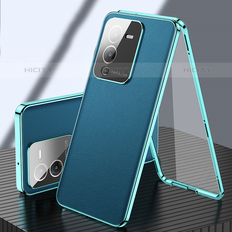 Coque Luxe Aluminum Metal et Cuir Housse Etui 360 Degres pour Vivo V25 Pro 5G Vert Plus