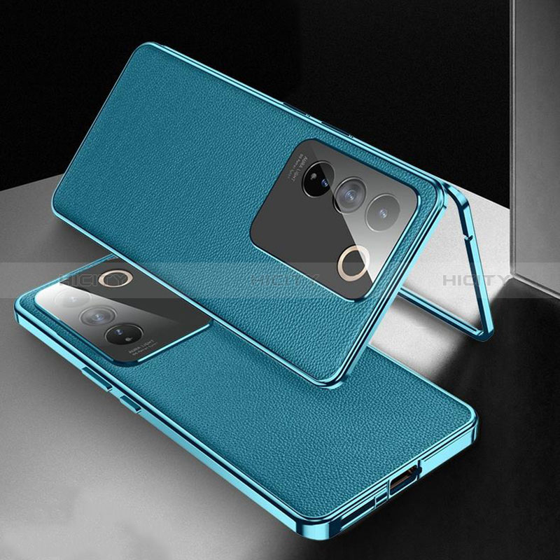 Coque Luxe Aluminum Metal et Cuir Housse Etui 360 Degres pour Vivo V27e 5G Plus