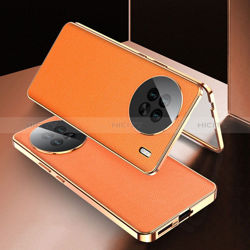 Coque Luxe Aluminum Metal et Cuir Housse Etui 360 Degres pour Vivo X90 5G Plus