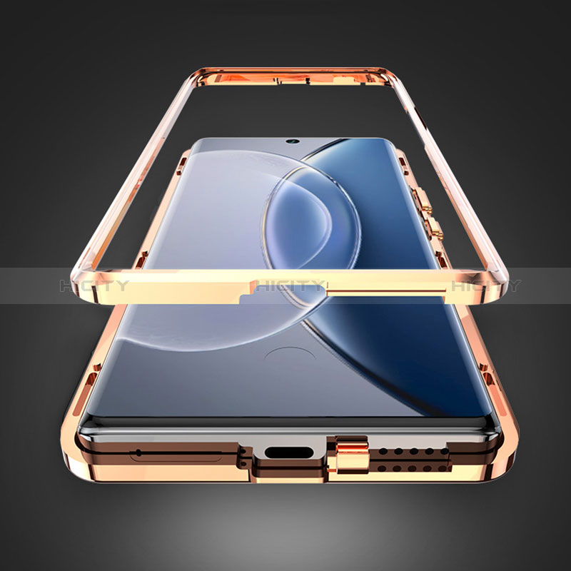 Coque Luxe Aluminum Metal et Cuir Housse Etui 360 Degres pour Vivo X90 5G Plus