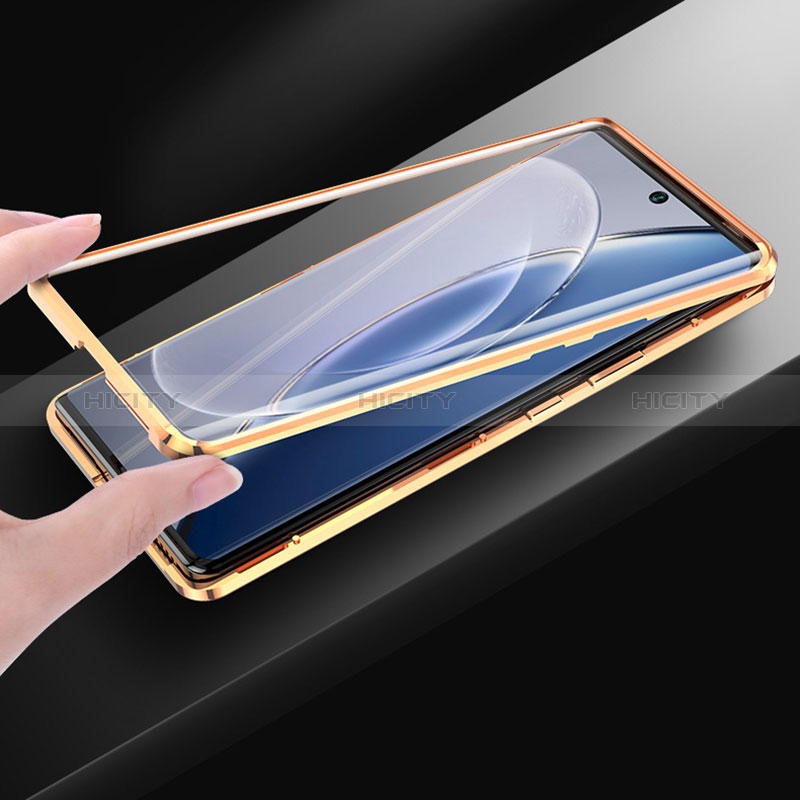 Coque Luxe Aluminum Metal et Cuir Housse Etui 360 Degres pour Vivo X90 5G Plus