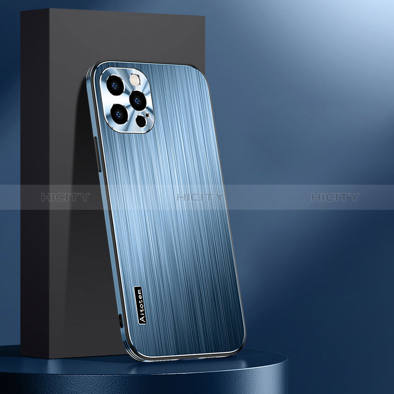 Coque Luxe Aluminum Metal Housse et Bumper Silicone Etui AT1 pour Apple iPhone 14 Pro Max Bleu Plus