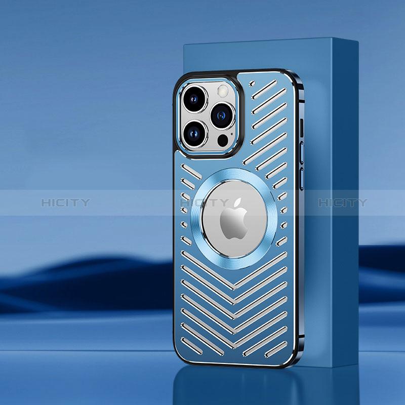 Coque Luxe Aluminum Metal Housse et Bumper Silicone Etui avec Mag-Safe Magnetic Magnetique AC1 pour Apple iPhone 13 Pro Max Bleu Plus