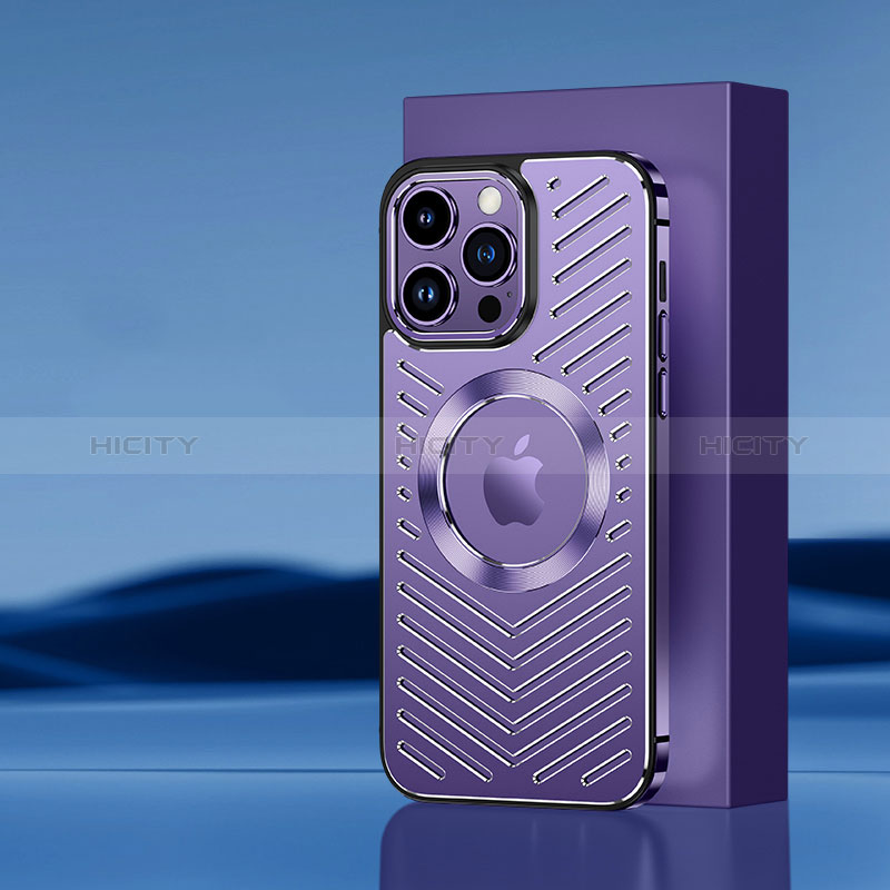 Coque Luxe Aluminum Metal Housse et Bumper Silicone Etui avec Mag-Safe Magnetic Magnetique AC1 pour Apple iPhone 13 Pro Max Violet Plus