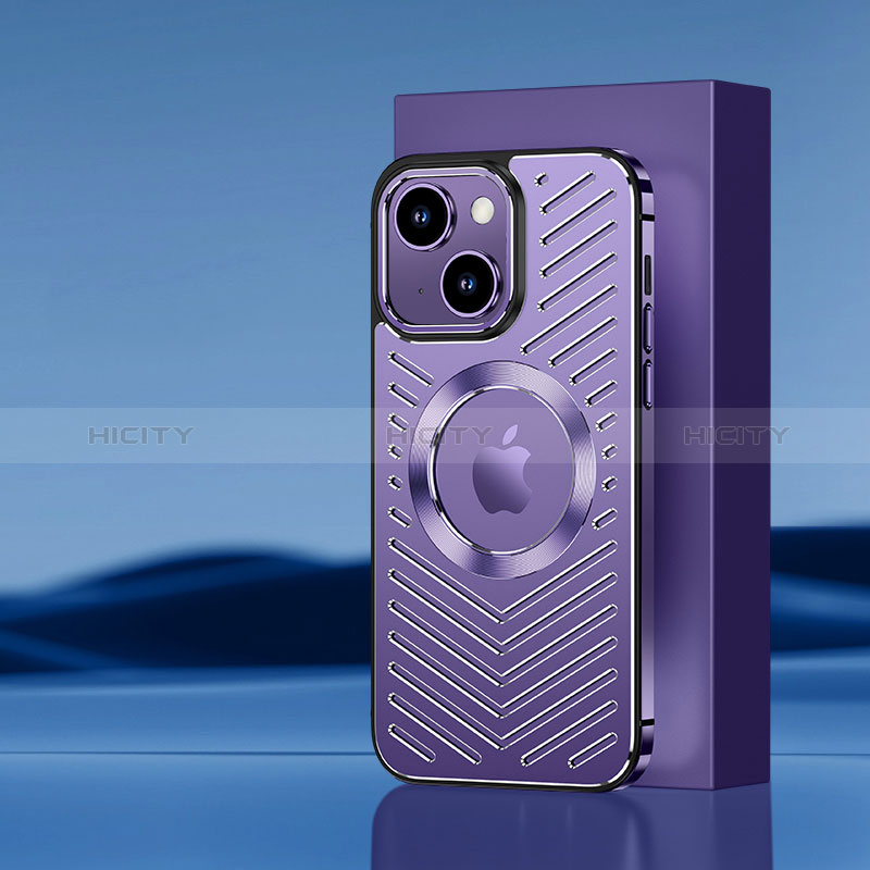 Coque Luxe Aluminum Metal Housse et Bumper Silicone Etui avec Mag-Safe Magnetic Magnetique AC1 pour Apple iPhone 14 Violet Plus