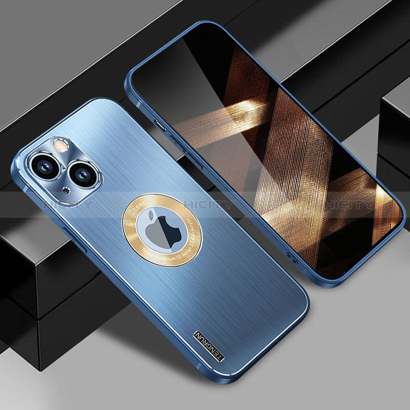 Coque Luxe Aluminum Metal Housse et Bumper Silicone Etui avec Mag-Safe Magnetic Magnetique JL1 pour Apple iPhone 15 Bleu Plus